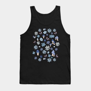 Light Blue Flowers Butterflies and Mushrooms Cottagecore Aesthetic Tank Top